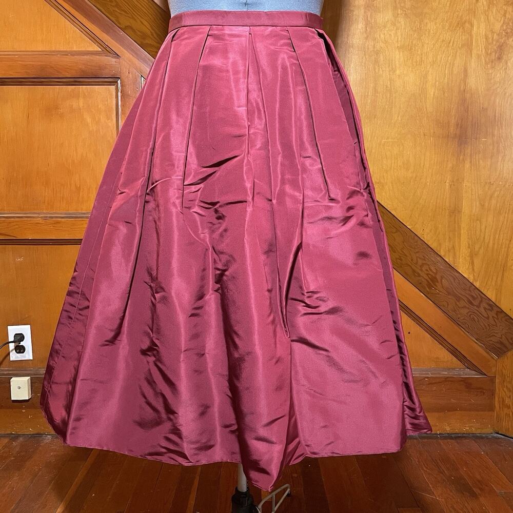 Tibi - Women's Silk Burgundy Pleated Midi Skirt - Size 10 - Pre-owned